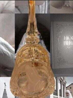 Vintage Art Mark 24% Lead Crystal Bell Frosted "The Lords Prayer" Praying Hands